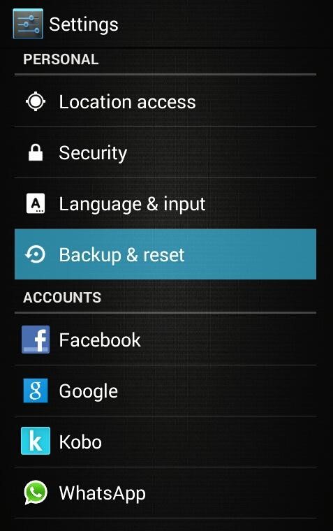 Android backup and reset