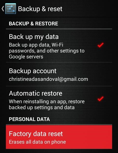 Android factory data reset