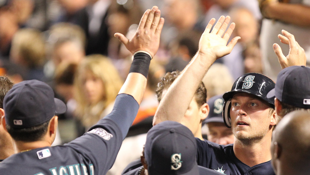 Seattle Mariners center fielder Michael Saunders (55)